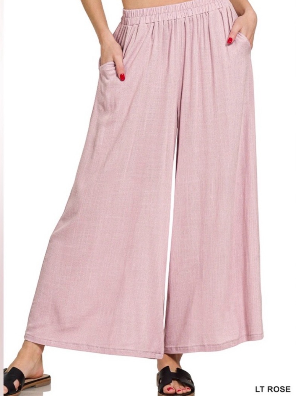 Zenana Outfitters Wide Leg Pants in Light Rose Pink